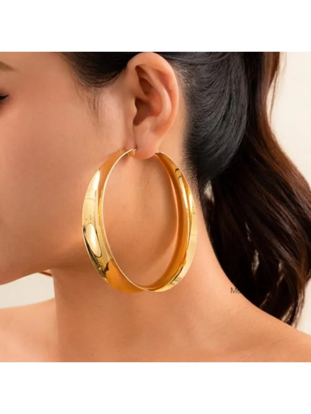 Chunky Hoop Earrings Wide Flat Huggie Hoops Dangle Statement Smooth Surface